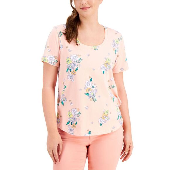 Style & Co Retro Floral Cotton T-Shirt - Picture 1 of 4